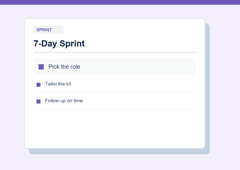 Preview of the 7-day application sprint checklist